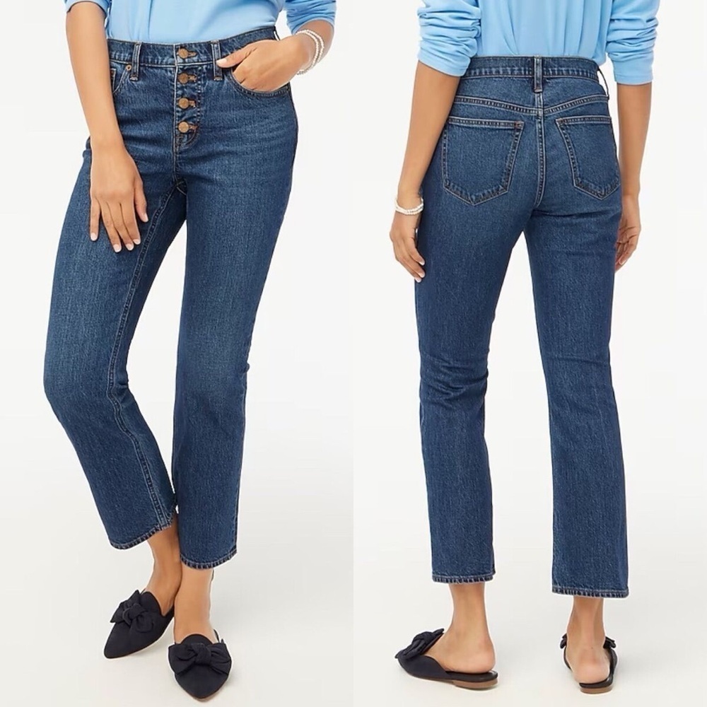J. Crew Mid Rise Button Fly Flare Crop Jeans